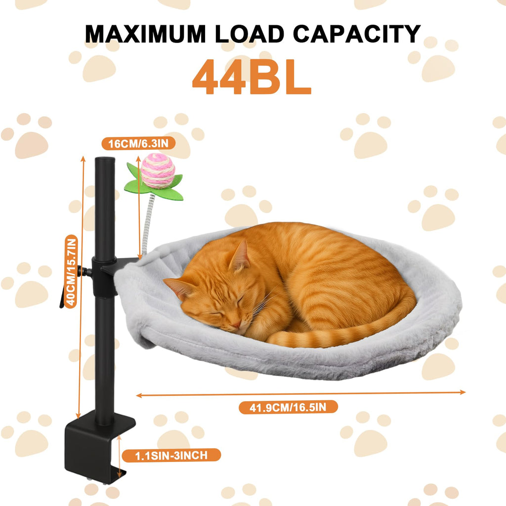 16-Inch Cat Desk Bed - 360° Rotating & Adjustable, Soft Faux Fur, Supports Up to 44lbs, Removable & Washable, Modern Indoor Cat Furniture for Office Desks, Gaming Tables & Island Tables (Round)