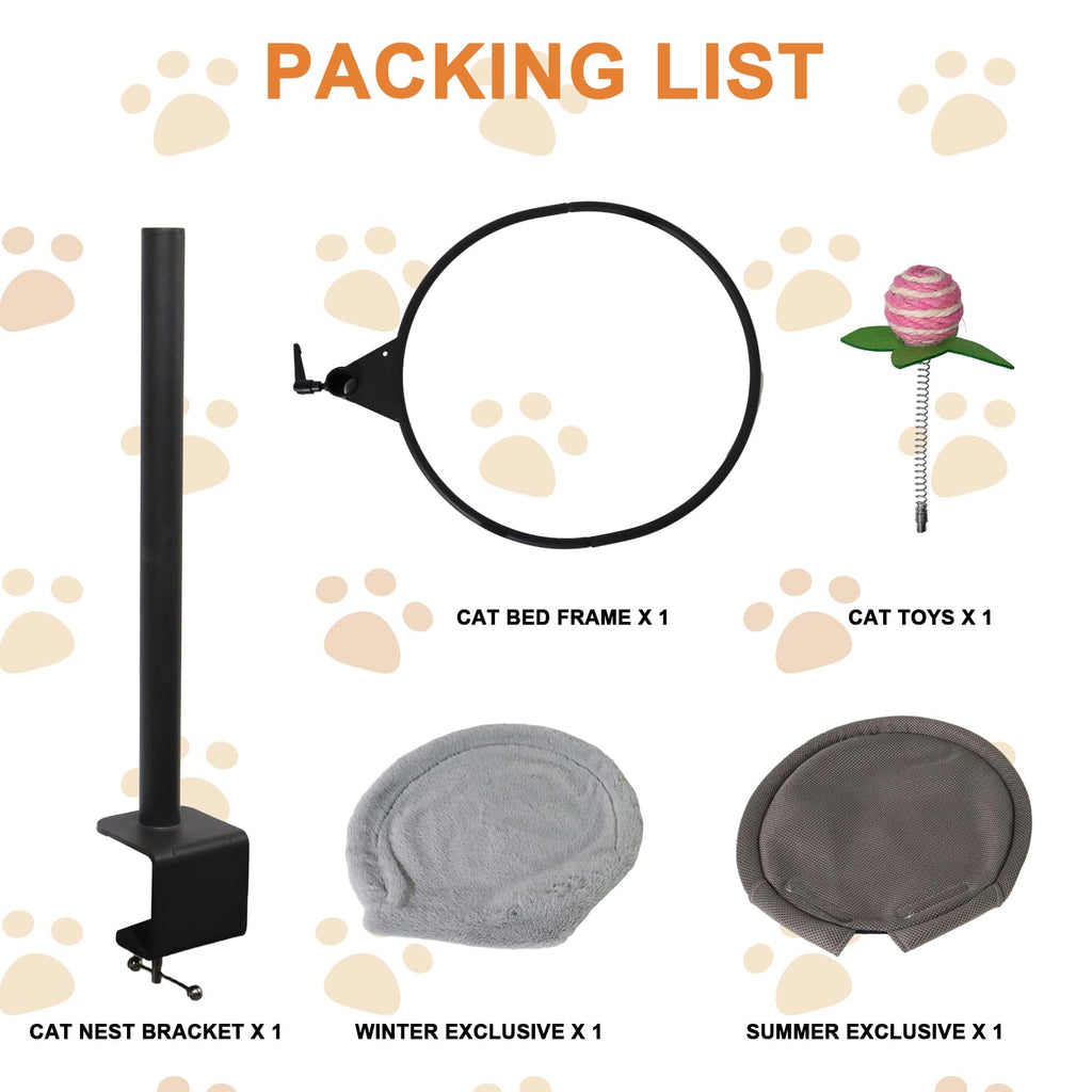 16-Inch Cat Desk Bed - 360° Rotating & Adjustable, Soft Faux Fur, Supports Up to 44lbs, Removable & Washable, Modern Indoor Cat Furniture for Office Desks, Gaming Tables & Island Tables (Round)