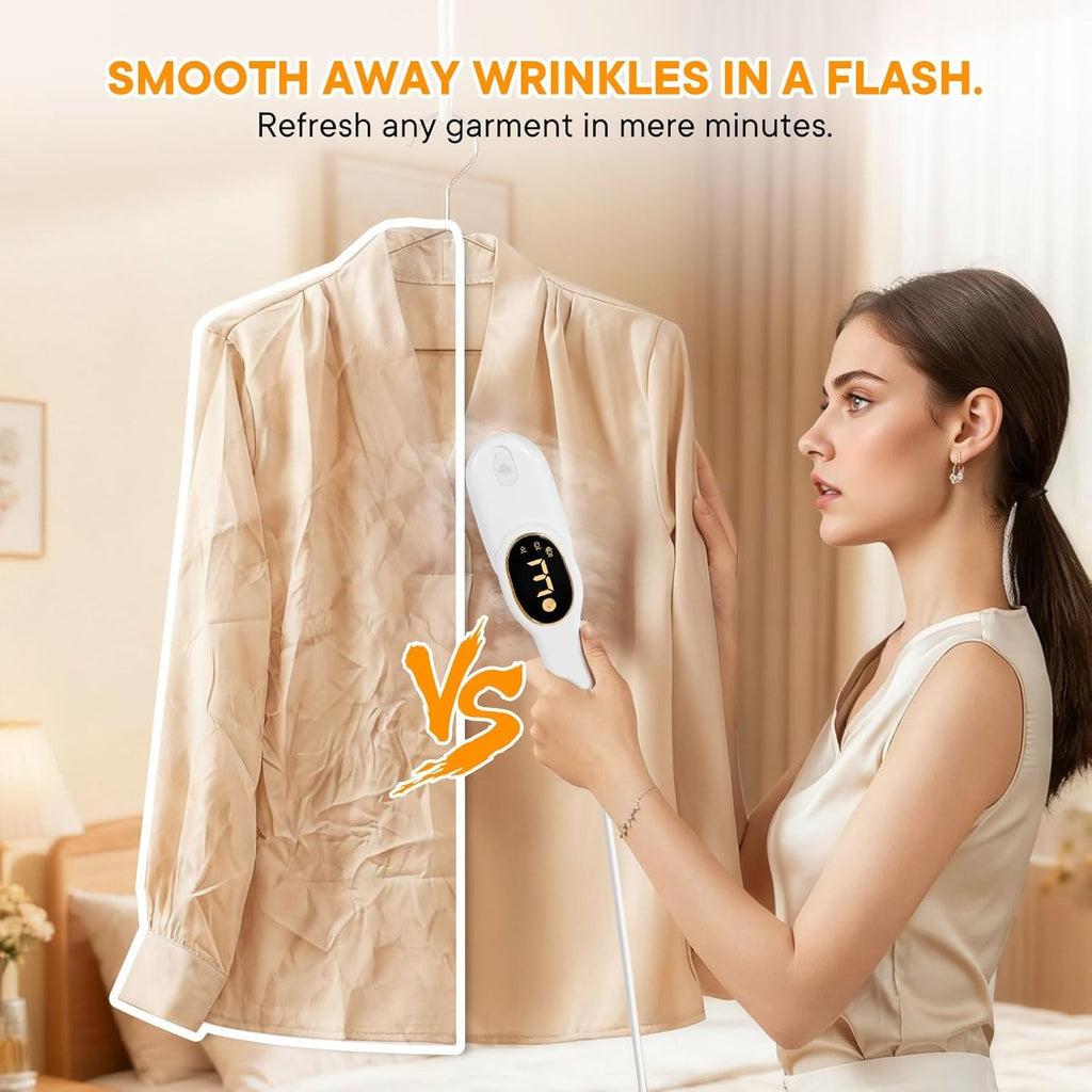 Smart Travel Steamer for Clothes, 1200W Handheld mini travel Steam All-in-One Portable Steamer Iron with LCD Display, 3 Steam Modes & 5s Fast Heat-up, Garment Steamer for Travel, Home, and Office