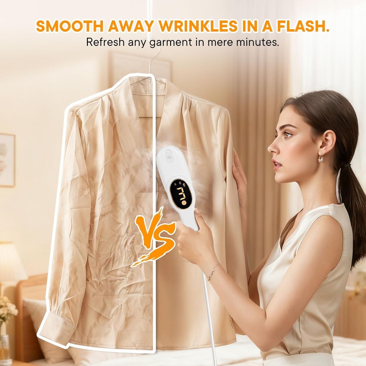 Smart Travel Steamer for Clothes, 1200W Handheld mini travel Steam All-in-One Portable Steamer Iron with LCD Display, 3 Steam Modes & 5s Fast Heat-up, Garment Steamer for Travel, Home, and Office