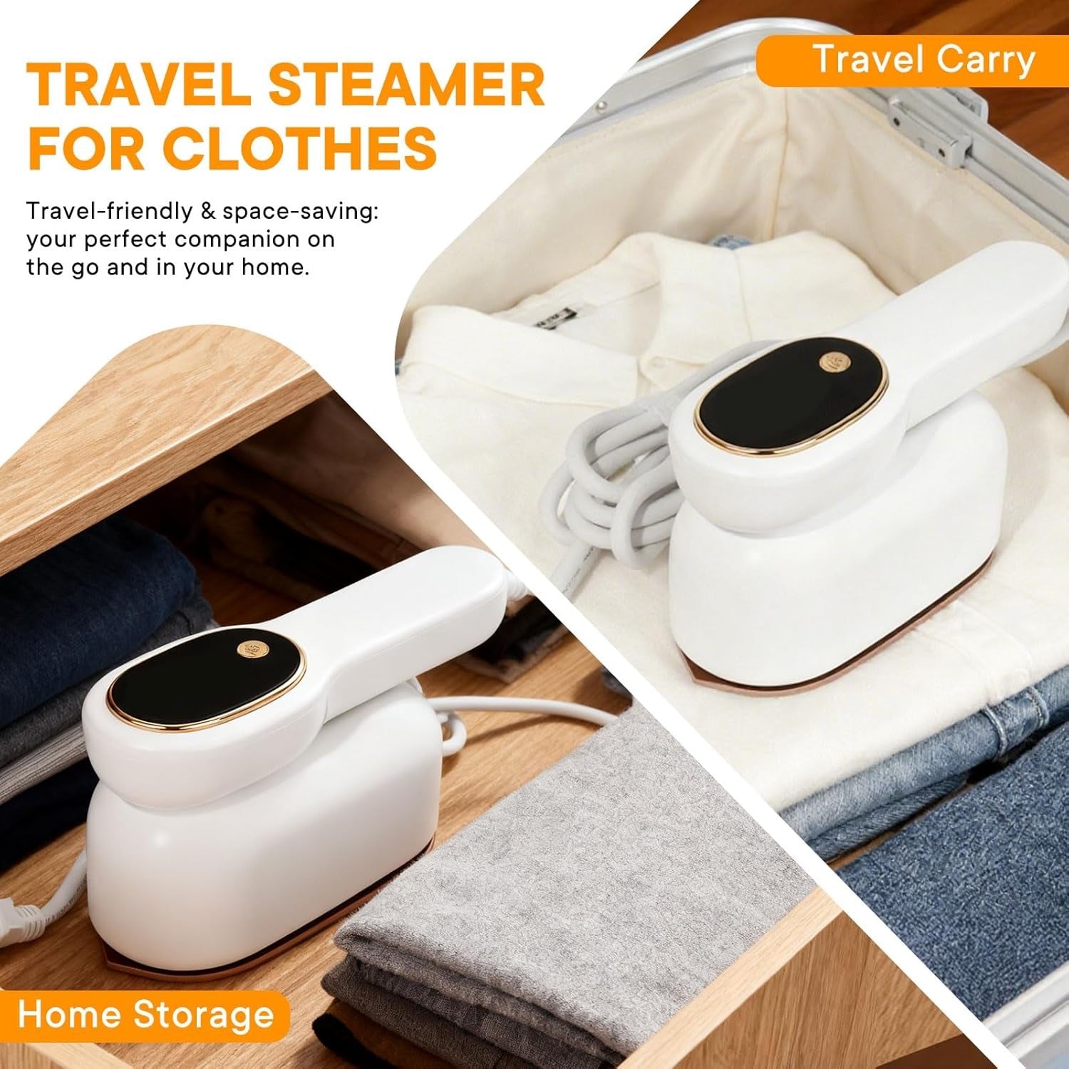 Smart Travel Steamer for Clothes, 1200W Handheld mini travel Steam All-in-One Portable Steamer Iron with LCD Display, 3 Steam Modes & 5s Fast Heat-up, Garment Steamer for Travel, Home, and Office